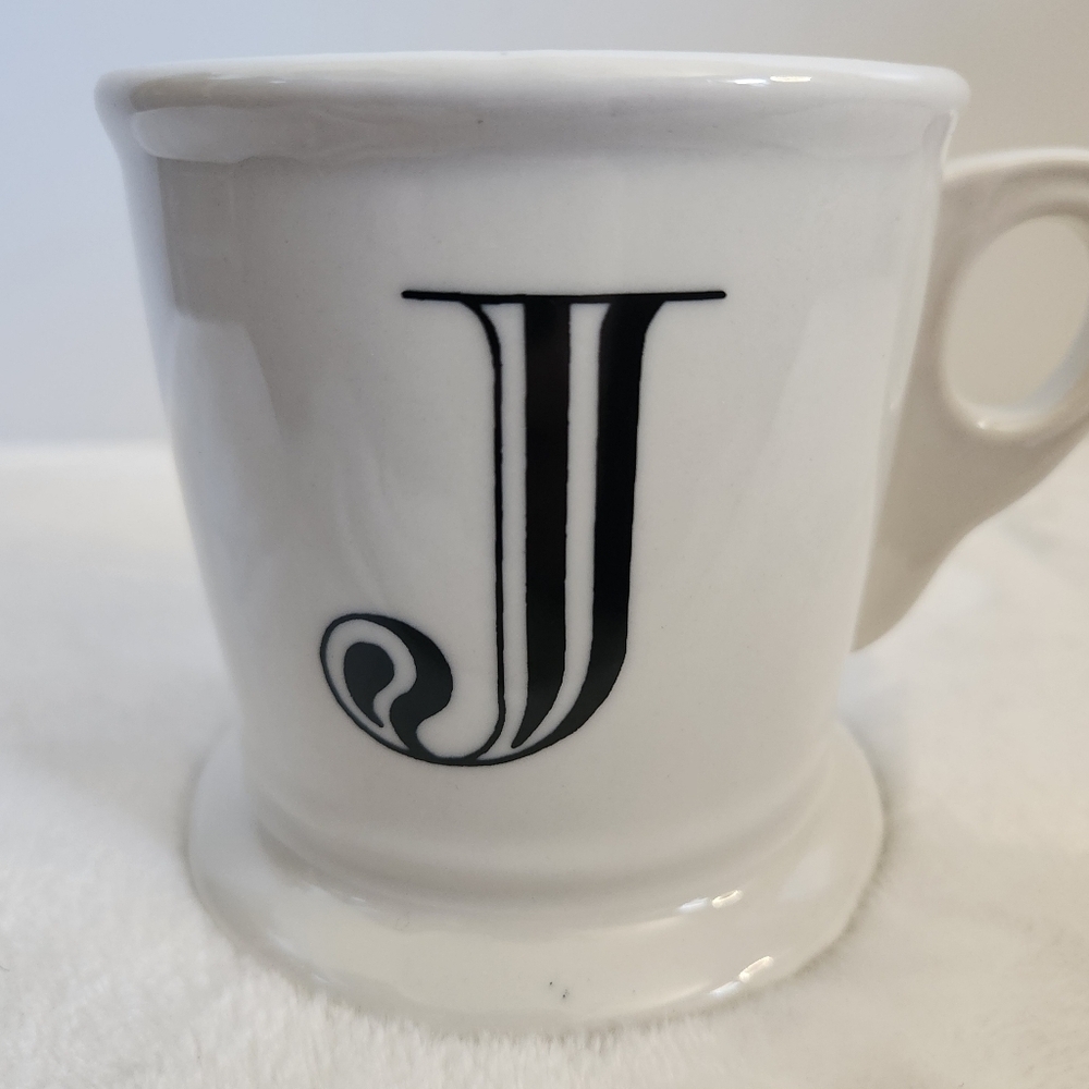 Anthropologie White Black Letter Initial Monogram J Coffee Cup Mug 12 Oz - Picture 3 of 10